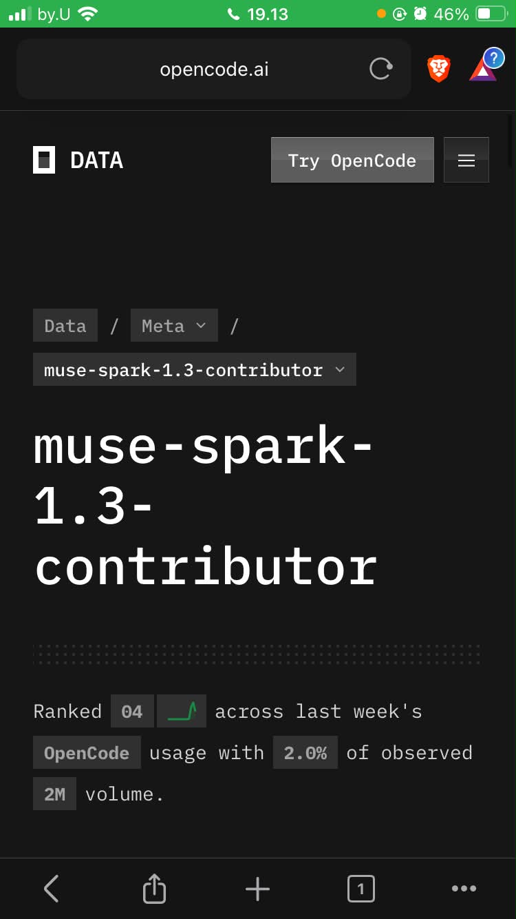 Muse Spark 1.3 dipilih di OpenCode pada ponsel