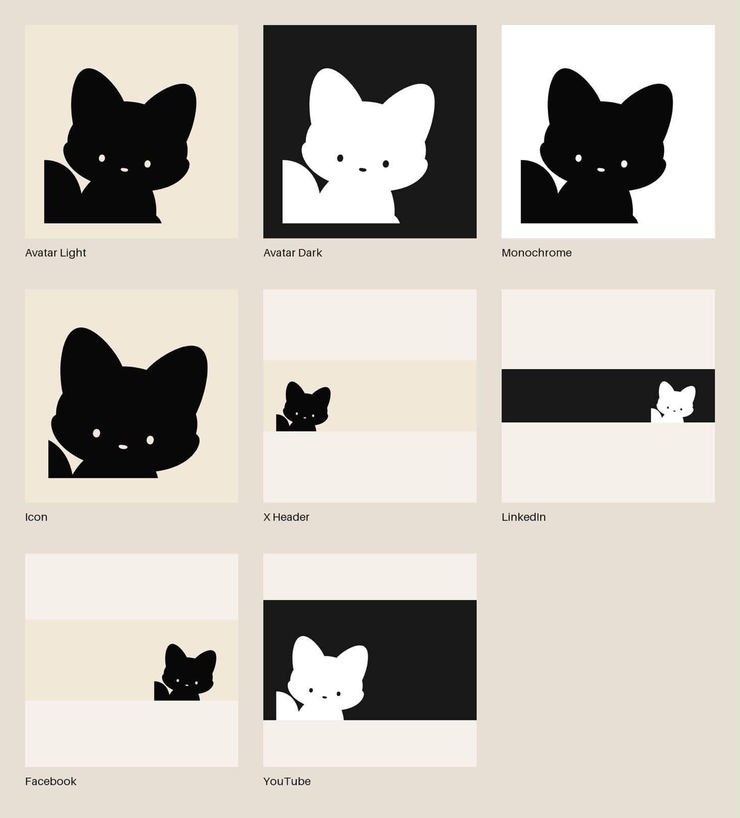 Penerapan karakter kucing pada avatar, ikon, dan header media sosial