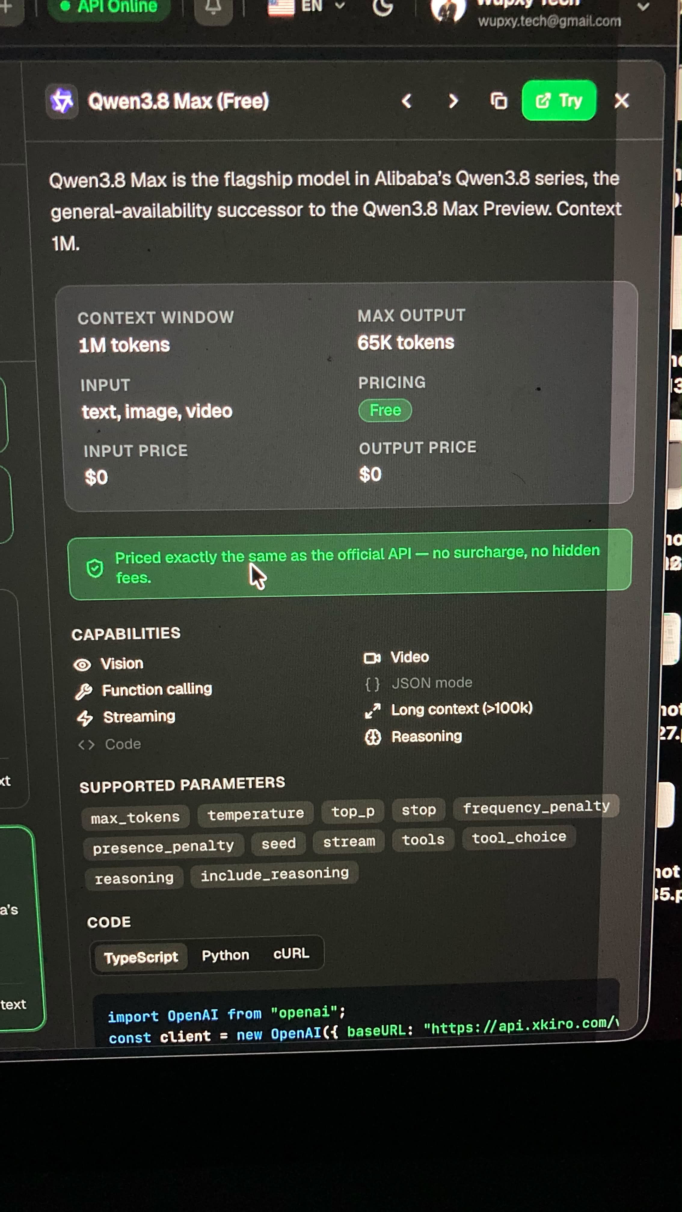 Qwen 3.8 Max dengan pilihan endpoint gratis dan berbayar di xKiro
